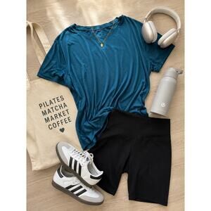 Free People We The Free Teal Relaxed Tee Raw Hem Casual Cool Girl Top S